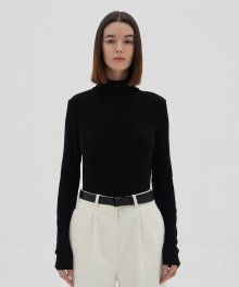 Wool Jersey Turtle Neck Top - Black