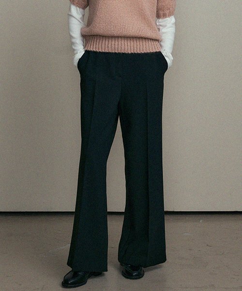 bootscut banding pants-black