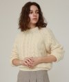 cable round knit top-cream