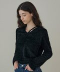 DRO V- NECK BOUCLE FUZZY KNIT BLACK