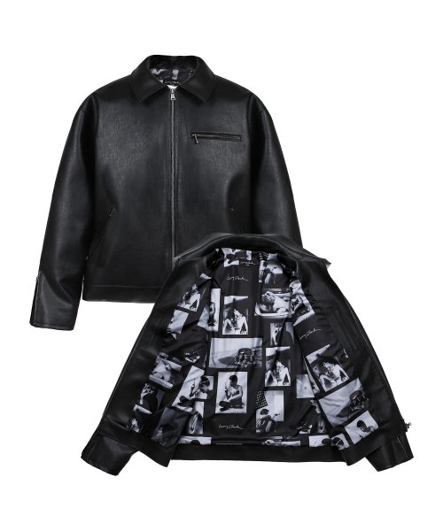 MUSINSA | LARRY CLARK LEATHER LINING PRINT SINGLE JACKET BLACK