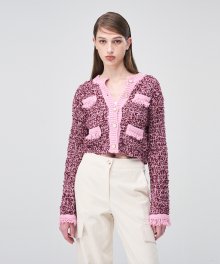 Mix Tweed Fringe Knit Cardigan  Pink