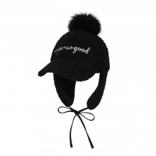 BUBBLY POMPOM EARFLAP CAP_Black