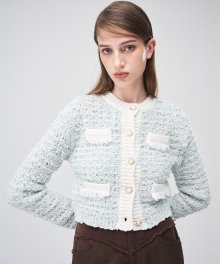 Mix Tweed Fringe Knit Cardigan  Cream