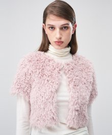 Short Sleeve Fluffy Cardigan  Beige Pink