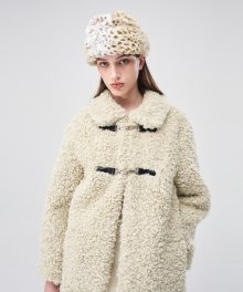 Buckle Fur Half Coat  Beige