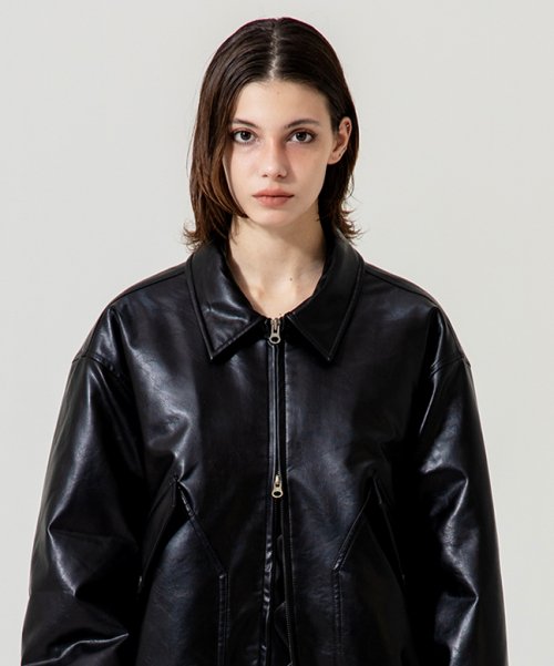 MUSINSA | RUNNING HIGH Eco Leather MA-1 Jacket [Black]
