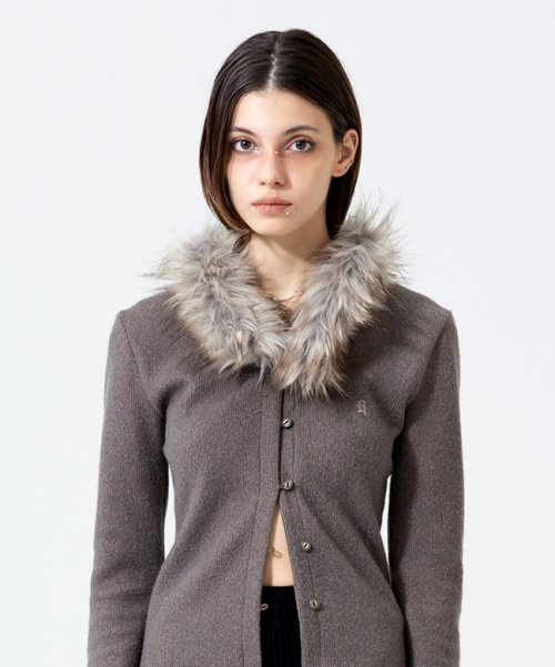 MUSINSA | RUNNING HIGH Fur Point Slim Cardigan [Khaki]
