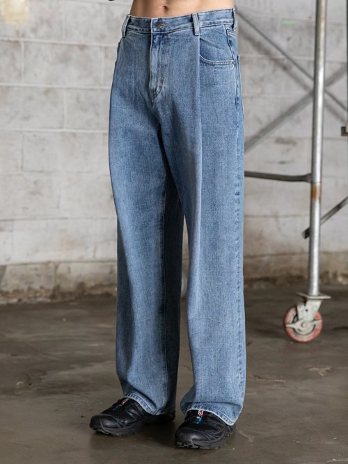 MUSINSA | BEGIN202 One Tuck Wide Denim Pants[Loose Blue]