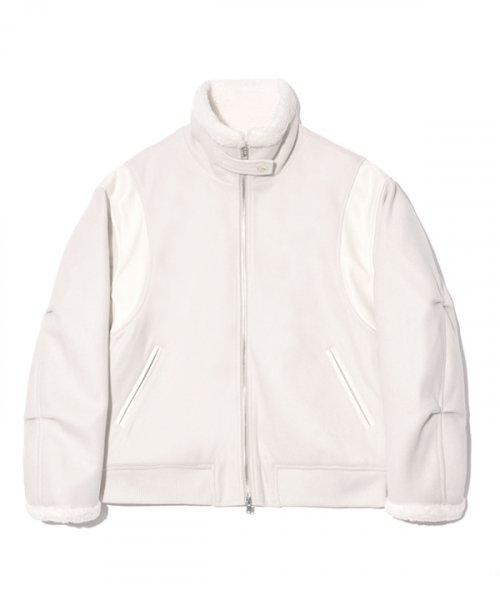 MUSINSA | VETEZE Boa Fleece Varsity Mouton Jacket (Ivory) 