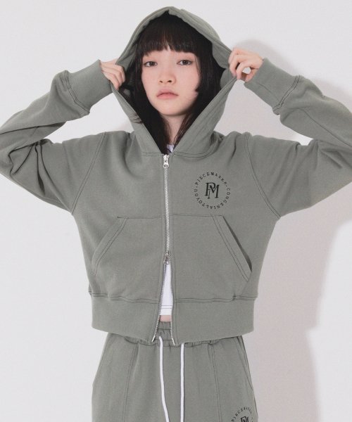 MUSINSA公式 | PIECE MAKER STITCH CROP ZIP HOODIE (OLIVE)