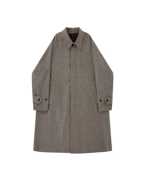 Tweed wool Balmacaan Coat (Beige)