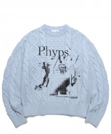 CABLE KNIT BASKETBALL DUNK SHOT CREWNECK BLUE