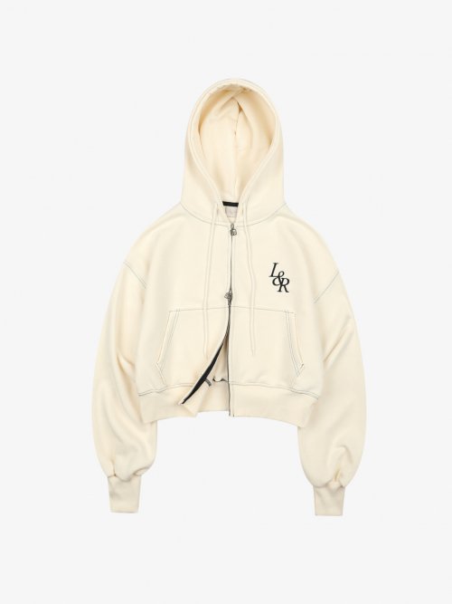 Lossy Big Logo Crop Hood Zip-up Cream