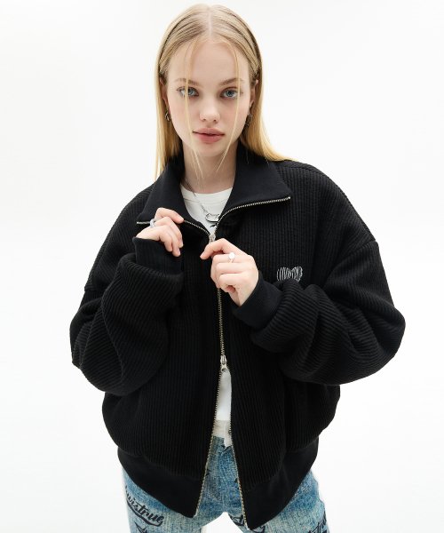 MUSINSA | LUV IS TRUE VL LOGO KNIT ZIP-UP (BLACK)