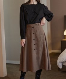 Two Pocket Buttons Flare Skirt - Check