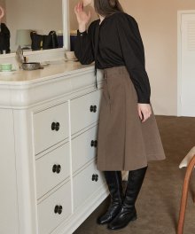 Two-Buttons Midi Skirt - Brown