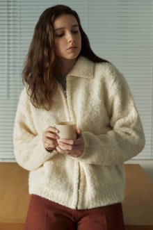 Brush alpaca zip-up knit (ivory)