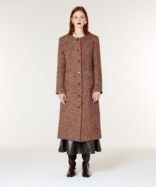 Пальто-платье из шерстяного твида (Beige Brown)