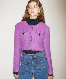 Trimming Tweed Padding Jacket_ Purple