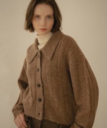 SIKN2052 wool collar cardigan_Tan brown