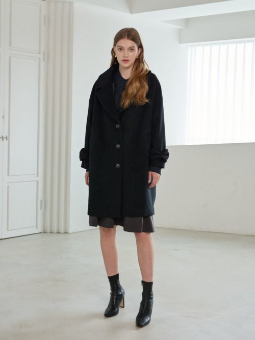 Шерстяное пальто с бантами на манжетах Wool Ribbon Cuff Coat_BLACK