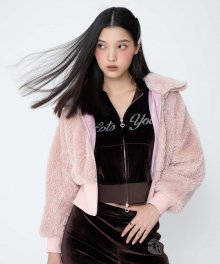 lotsyou_Cotton Candy Crop Faux Fur Jacket Pink