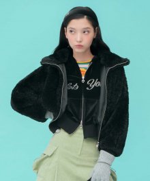 lotsyou_Cotton Candy Crop Faux Fur Jacket Black