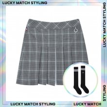 (LUCKY SET) Check Pleats Skirt_Cable Knee Socks