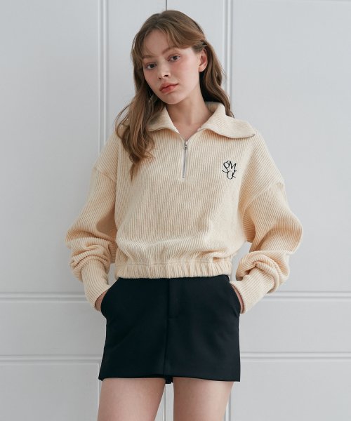 Водолазка в рубчик на молнии с шерстью (Cream)