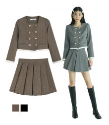 [SET] Hellen Shirt Layered Check Jacket + Skirt