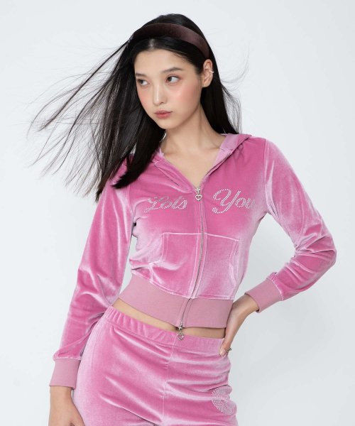 Pink velvet outlet zip up hoodie