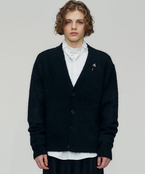 ALPACA HAIRY CROPPED CARDIGAN (BLACK)