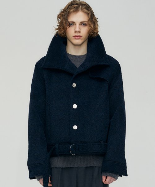 ALPACA HIGHNECK CROPPED BLOUSON (DARK NAVY)