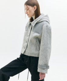 LX MOHAIR LEATHER CROP COAT(GRAY)