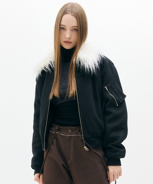 LX FUR COLLAR JUMPER(BLACK)