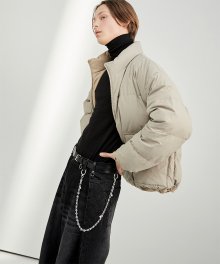 CREAM beige&grey faux leather&nylon Reversible 3D puffer jacket(RJ206)