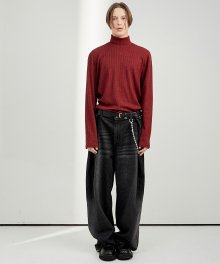 BURGUNDY highneck cable knit t-shirts (RT206)