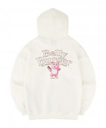 [벨리곰 콜라보] Belly Burger 남여공용 오버핏 기모 후드 티셔츠 BMM213 (아이보리)