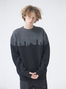 SNOWY PINE TREES NIGHT ROUND KNIT_BLACK