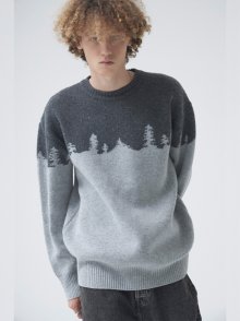 SNOWY PINE TREES NIGHT ROUND KNIT_GREY