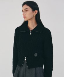 NICOLE TWIST SWEATER ZIP UP_BLACK