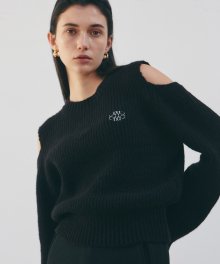 NICOLE RIBBED SHOULDER CUT OUT SWEATER_BLACK
