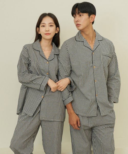 MUSINSA DOSSY Pure cotton 5check pajamas couple pajamas set