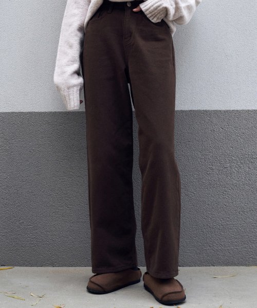 Широкие хлопковые брюки с начесом - Brown