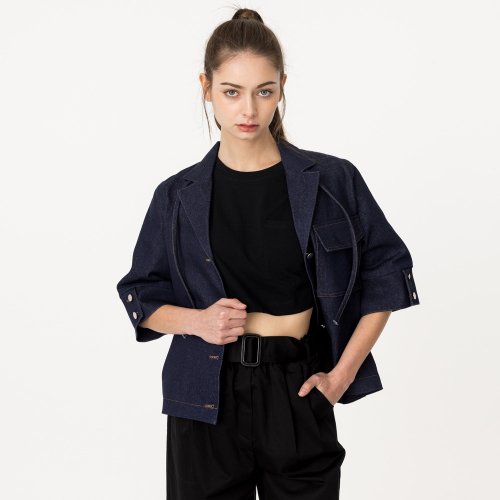 Джинсовая куртка с открытым воротником и завязками, Medium Blue