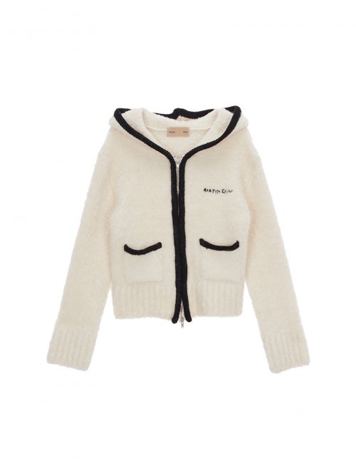 MUSINSA | マーティンキム LINE POINTED HOODY ZIP CARDIGAN IN IVORY