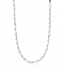 BA051 [Surgical steel] Freshwater pearl metal ball necklace
