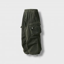 Corduroy Oblique Cargo Balloon Pants - Khaki