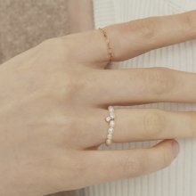 [2개 세트] 담수 진주 반지 + 14K 체인 반지